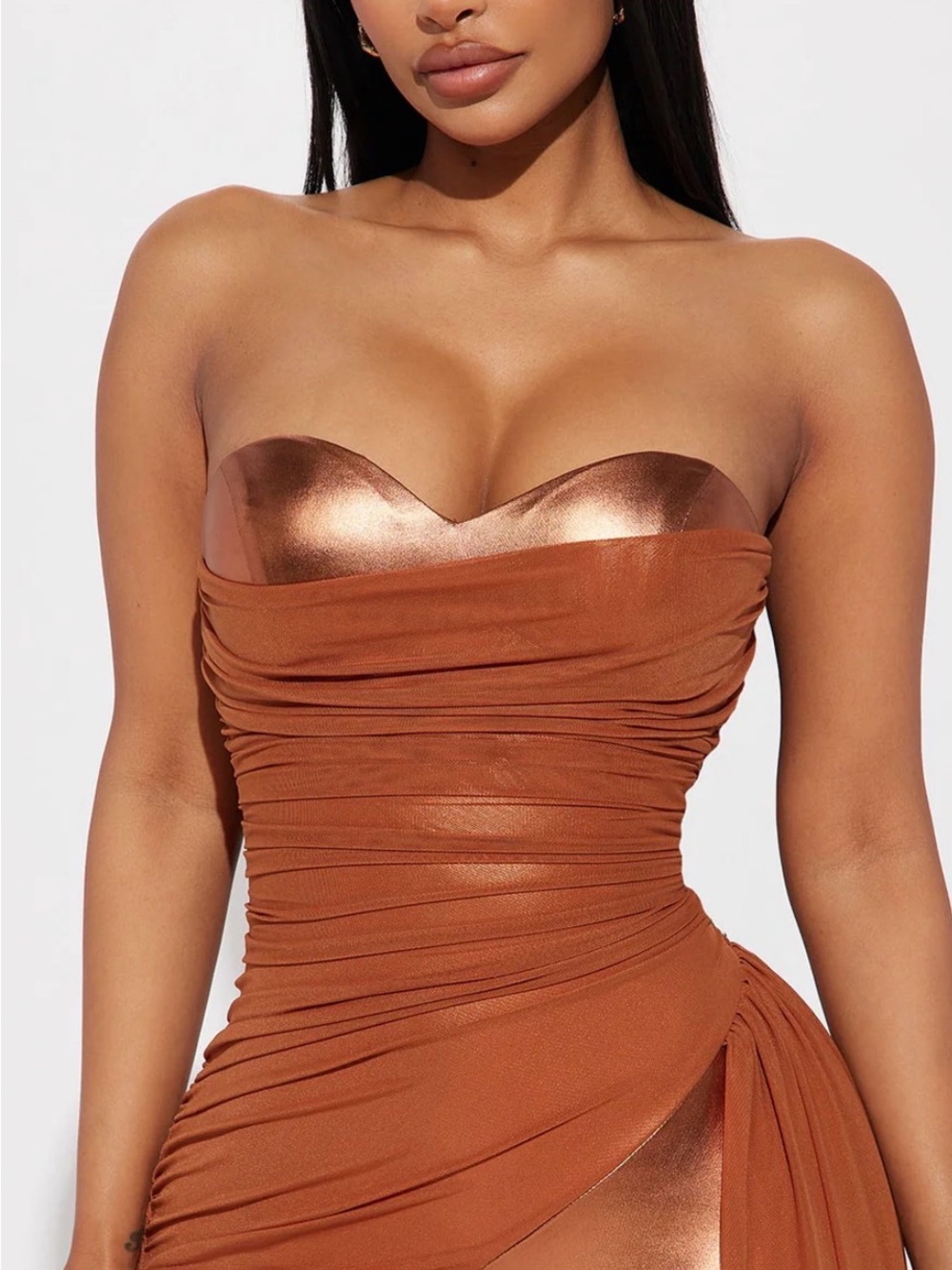 Fashion Nova Metallic bronze Strapless Jumpsuit - Picture 2 of 10
